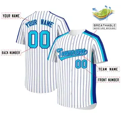 White Royal Pinstripe Two-tone Side Baseball Jersey 2
