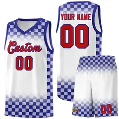 White Royal Plaid Pattern Basketball Jersey Sports Uniform 1