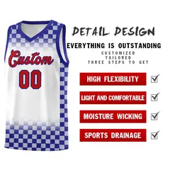 White Royal Plaid Pattern Basketball Jersey Sports Uniform 2