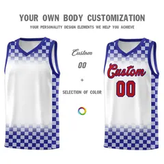 White Royal Plaid Pattern Basketball Jersey Sports Uniform 3