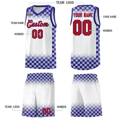 White Royal Plaid Pattern Basketball Jersey Sports Uniform 5