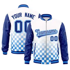White Royal-Powder Blue Grid Color Block Letterman Raglan Jacket 1