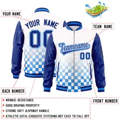 White Royal-Powder Blue Grid Color Block Letterman Raglan Jacket 2
