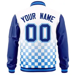 White Royal-Powder Blue Grid Color Block Letterman Raglan Jacket 4