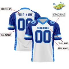 White Royal-Powder Blue Raglan Side Pattern Football Jersey 2