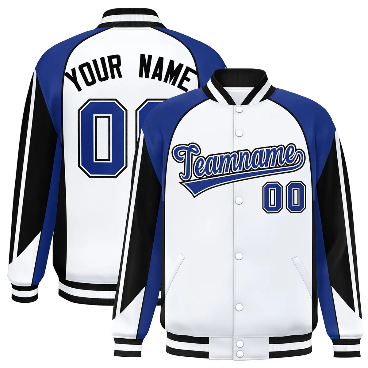 White Royal Raglan Color Block Varsity Letterman Jacket