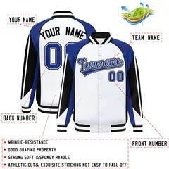 White Royal Raglan Color Block Varsity Letterman Jacket 2