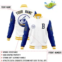 White Royal Raglan Full-Snap Varsity Letterman Baseball Jacket 4
