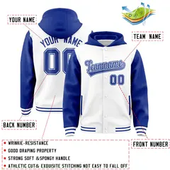 White Royal Raglan Full-Snap Varsity Letterman Two Tone Hoodie Jacket 4