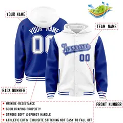 White Royal Raglan Full-Snap Varsity Letterman Two Tone Hoodie Jacket 4