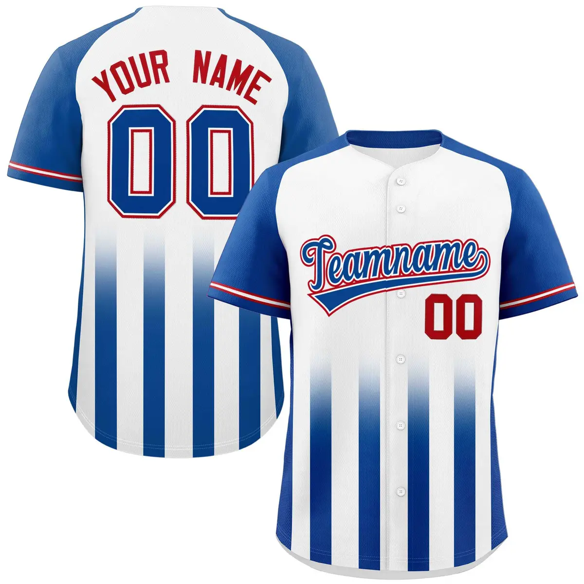 White Royal Raglan Gradient Thick Stripe Baseball Jersey