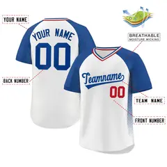 White Royal Raglan Side Spot Pullover Baseball Jersey 2