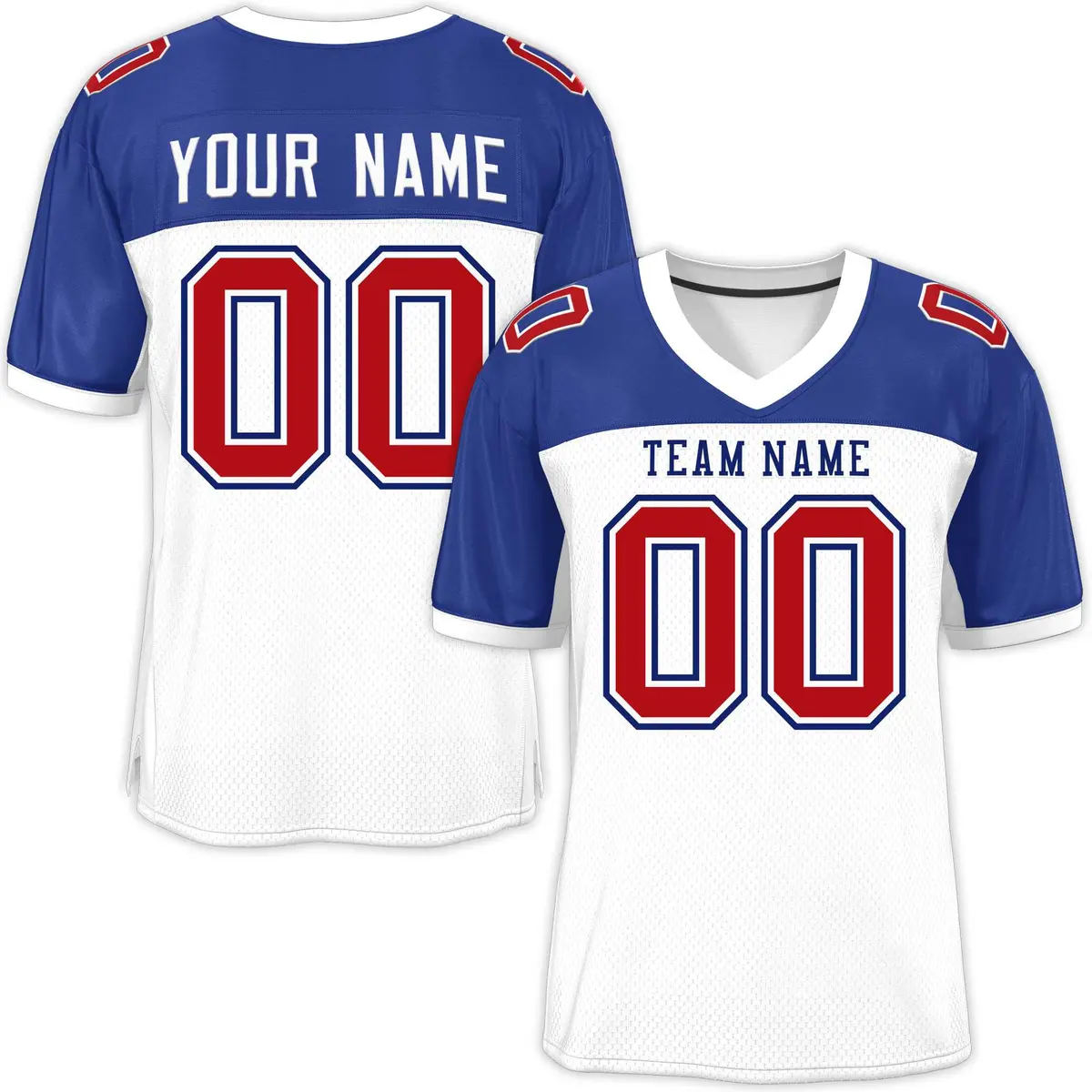White-Royal Raglan Sleeves Authentic Football Jersey