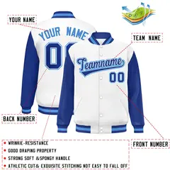 White Royal Raglan Sleeves Varsity Letterman Baseball Jacket 2