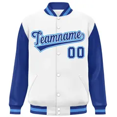 White Royal Raglan Sleeves Varsity Letterman Baseball Jacket 3