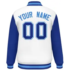 White Royal Raglan Sleeves Varsity Letterman Baseball Jacket 4