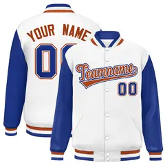 White Royal Raglan Sleeves Varsity Letterman Baseball Jacket