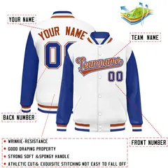 White Royal Raglan Sleeves Varsity Letterman Baseball Jacket 2