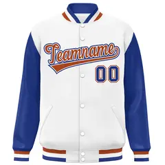 White Royal Raglan Sleeves Varsity Letterman Baseball Jacket 3
