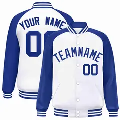 White Royal Raglan Varsity Full-Snap Letterman Jacket