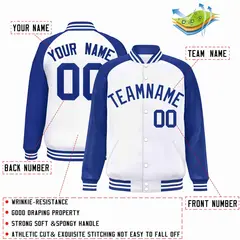 White Royal Raglan Varsity Full-Snap Letterman Jacket 2