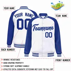 White Royal Raglan Varsity Full-Snap Letterman Jacket 2