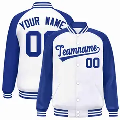 White Royal Raglan Varsity Full-Snap Letterman Jacket