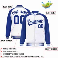 White Royal Raglan Varsity Full-Snap Letterman Jacket 2