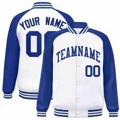 White Royal Raglan Varsity Full-Snap Letterman Jacket