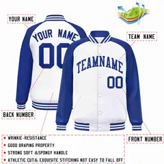 White Royal Raglan Varsity Full-Snap Letterman Jacket 2