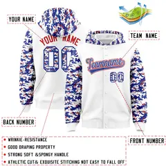 White Royal-Red Camo Raglan Varsity Letterman Hoodie Jacket 4