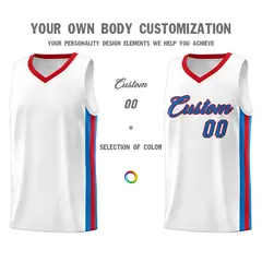 White Royal-Red Classic Athletic Casual Basketball Jersey 3