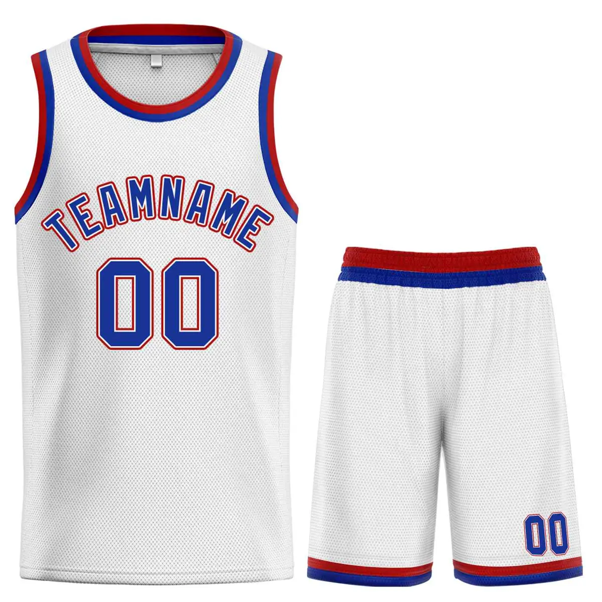 White Royal-Red Classic Curved Sets Basketball Jersey
