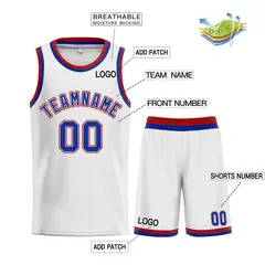 White Royal-Red Classic Curved Sets Basketball Jersey 3