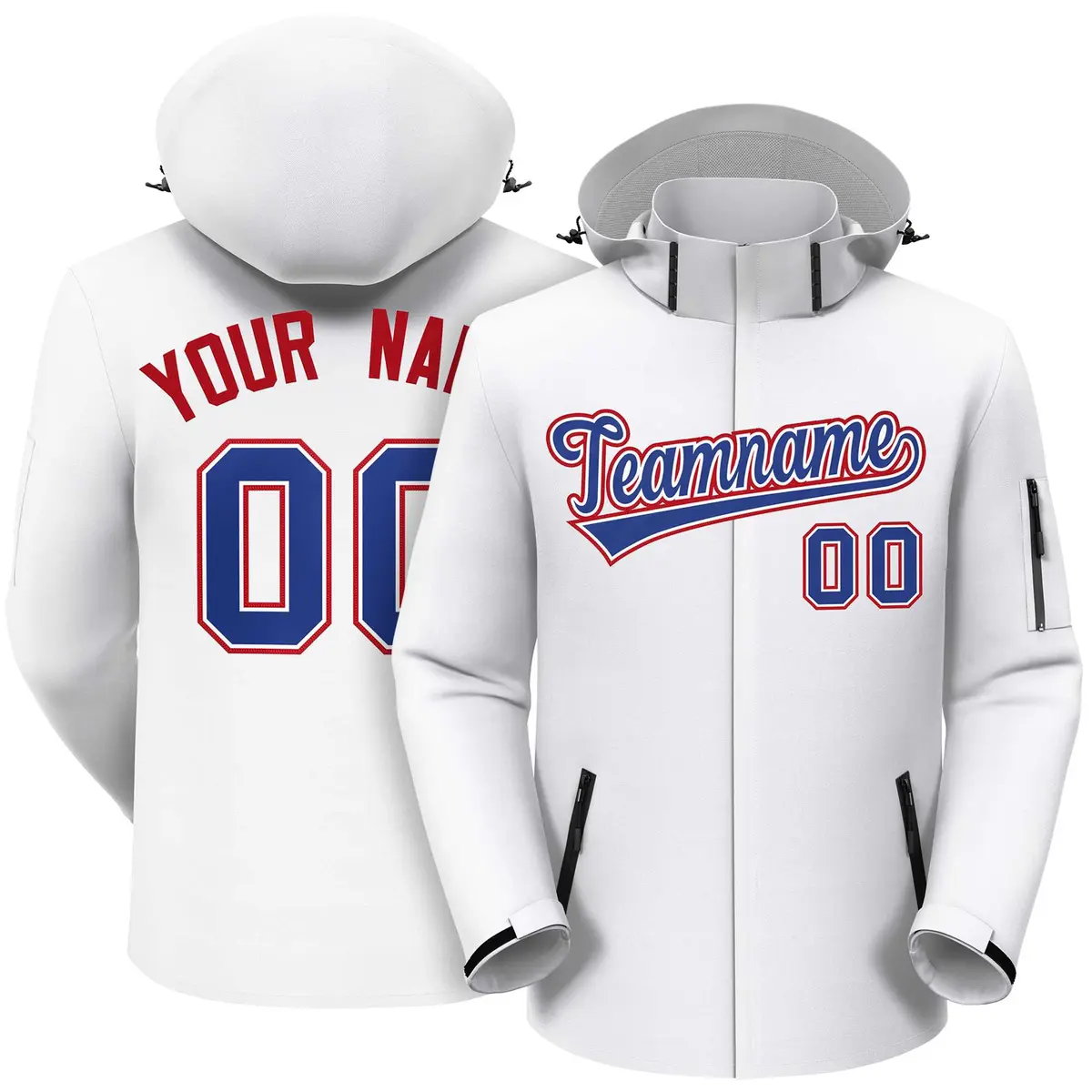 White Royal-Red Classic Style Waterproof Jacket