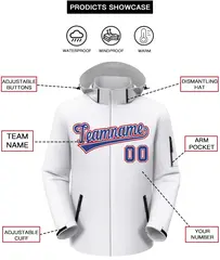 White Royal-Red Classic Style Waterproof Jacket 2