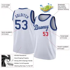 White Royal-Red Classic Tops Men/Boy Basketball Jersey 2