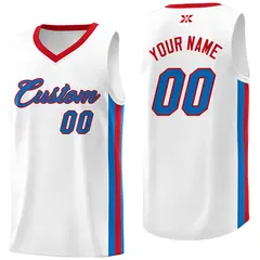 White Royal-Red Classic Tops Mesh Sport Basketball Jersey