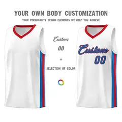 White Royal-Red Classic Tops Mesh Sport Basketball Jersey 3