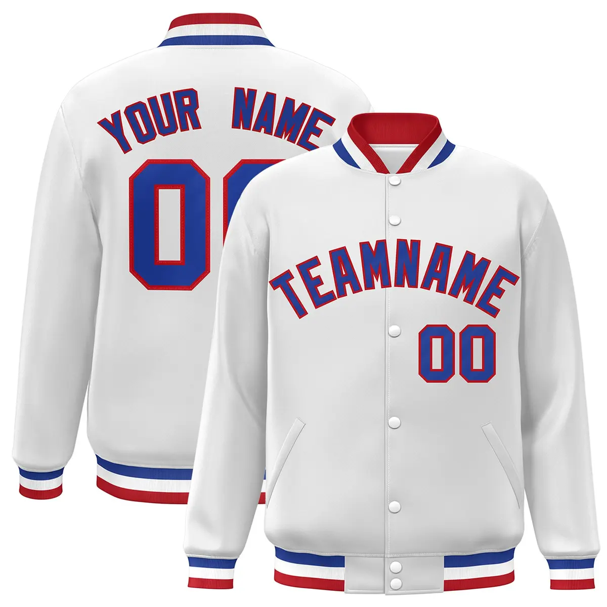 White Royal-Red Classic Varsity Full-Snap Letterman Jacket