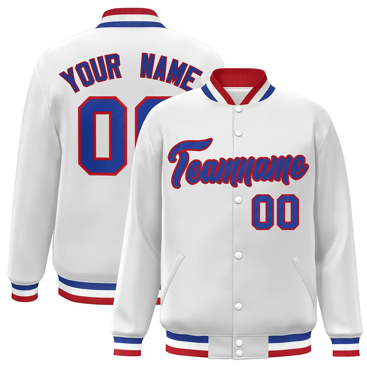 White Royal-Red Classic Varsity Full-Snap Letterman Jacket