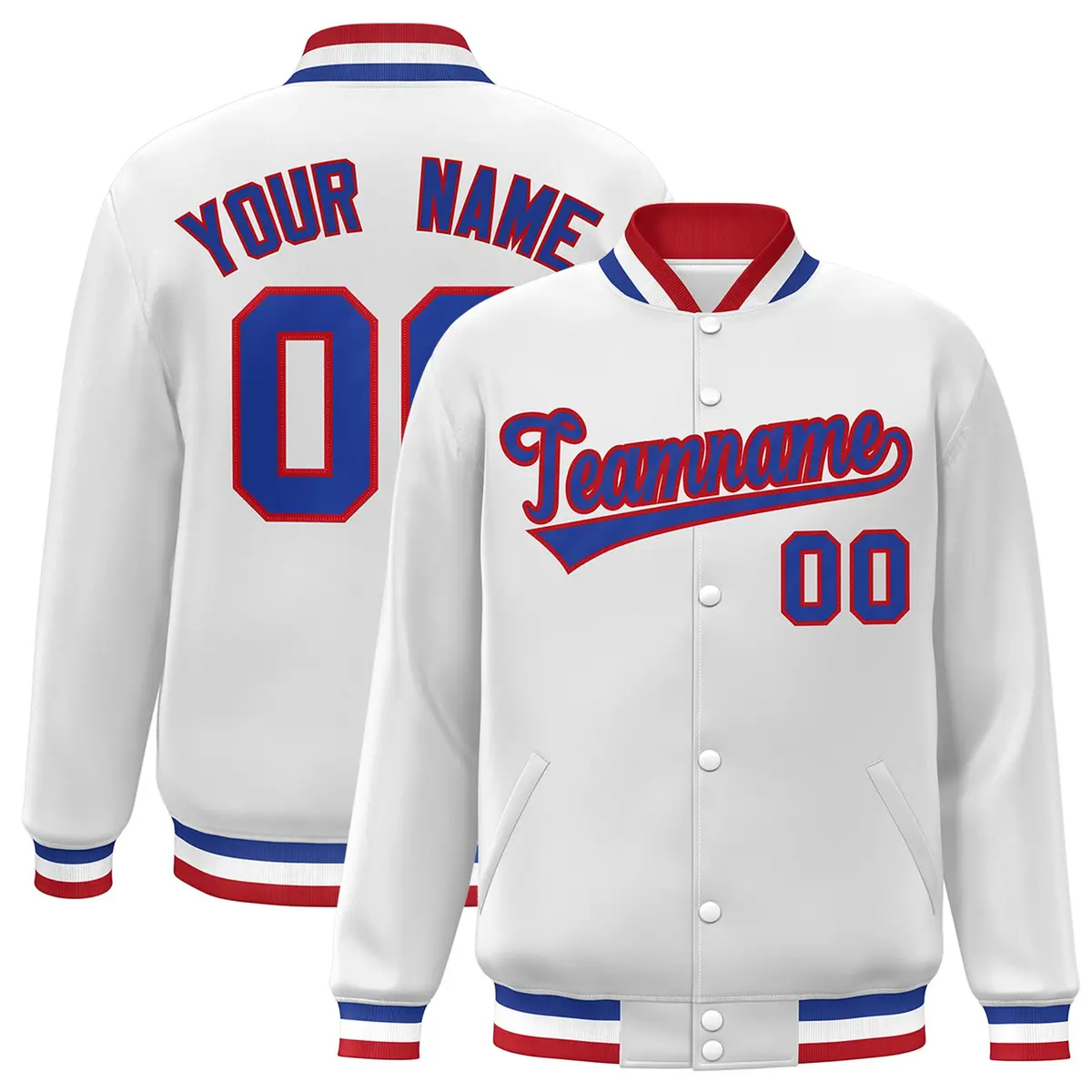 White Royal-Red Classic Varsity Full-Snap Letterman Jacket