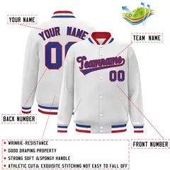 White Royal-Red Classic Varsity Full-Snap Letterman Jacket 2