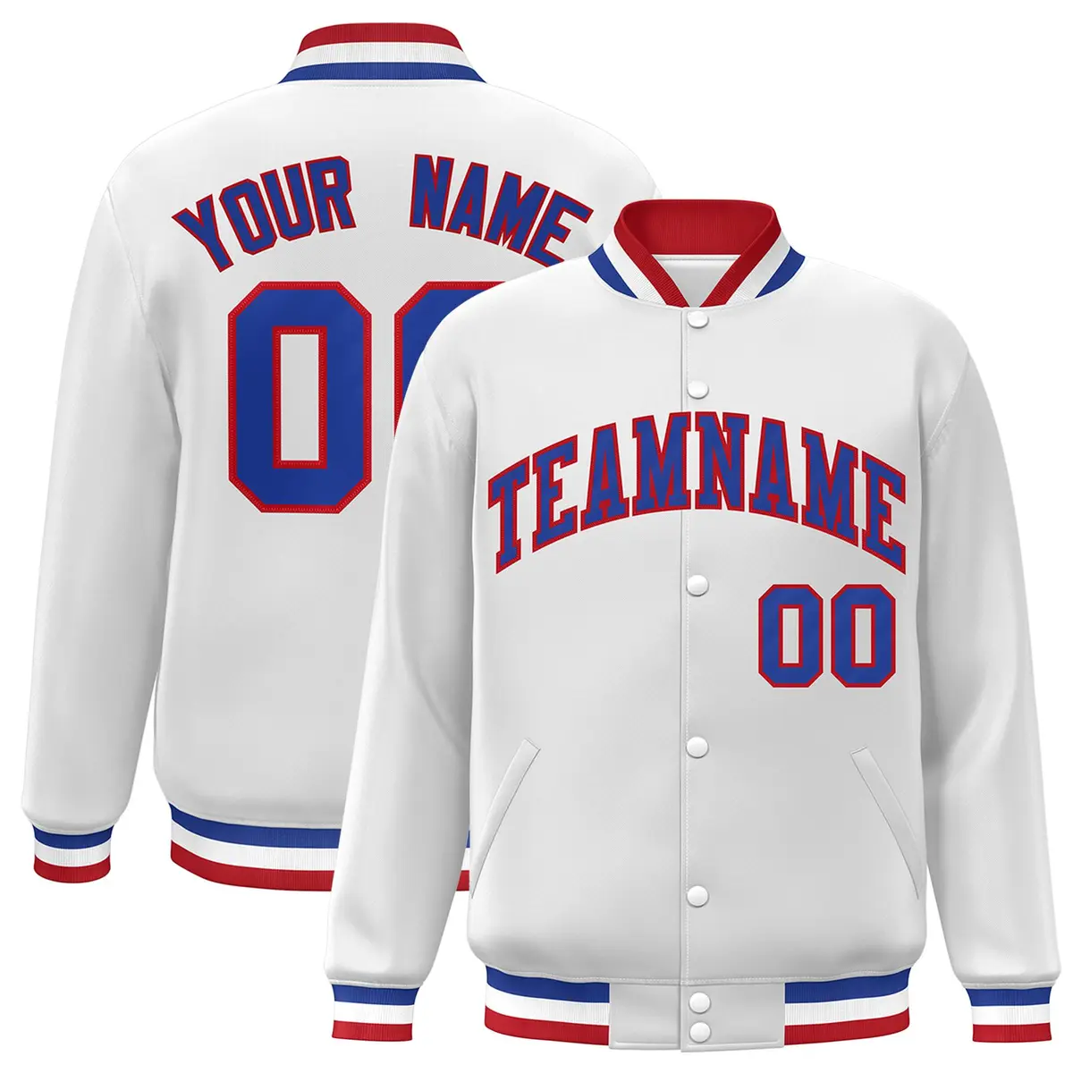 White Royal-Red Classic Varsity Full-Snap Letterman Jacket