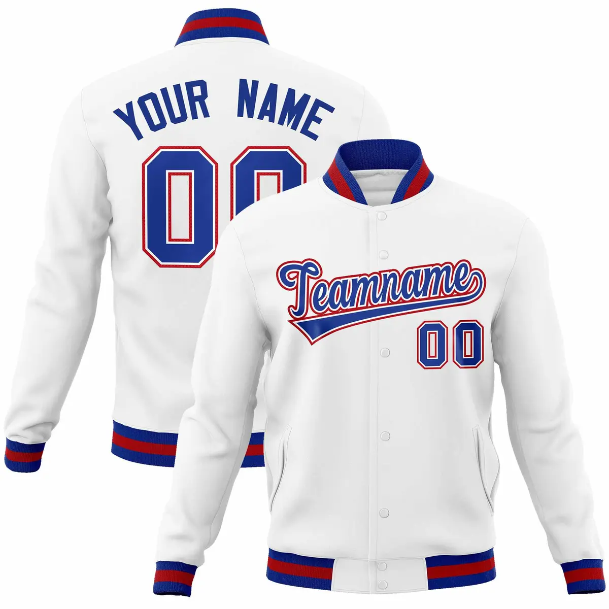White Royal-Red Classic Varsity Full-Snap Letterman Jacket