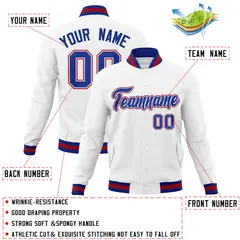 White Royal-Red Classic Varsity Full-Snap Letterman Jacket 4