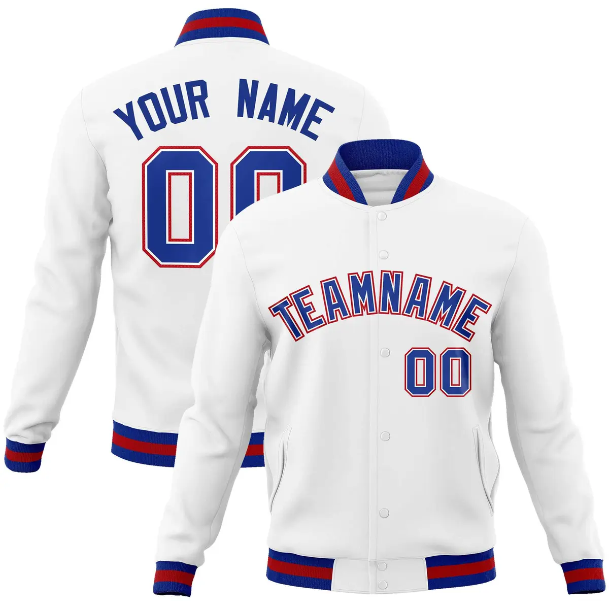 White Royal-Red Classic Varsity Full-Snap Letterman Jacket