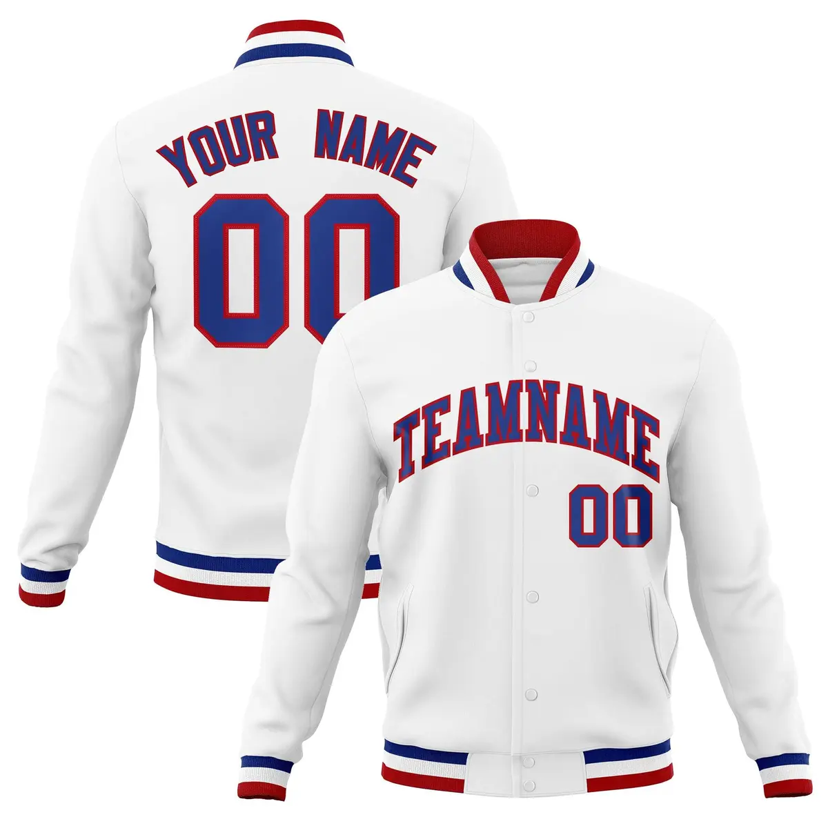 White Royal-Red Classic Varsity Full-Snap Letterman Jacket