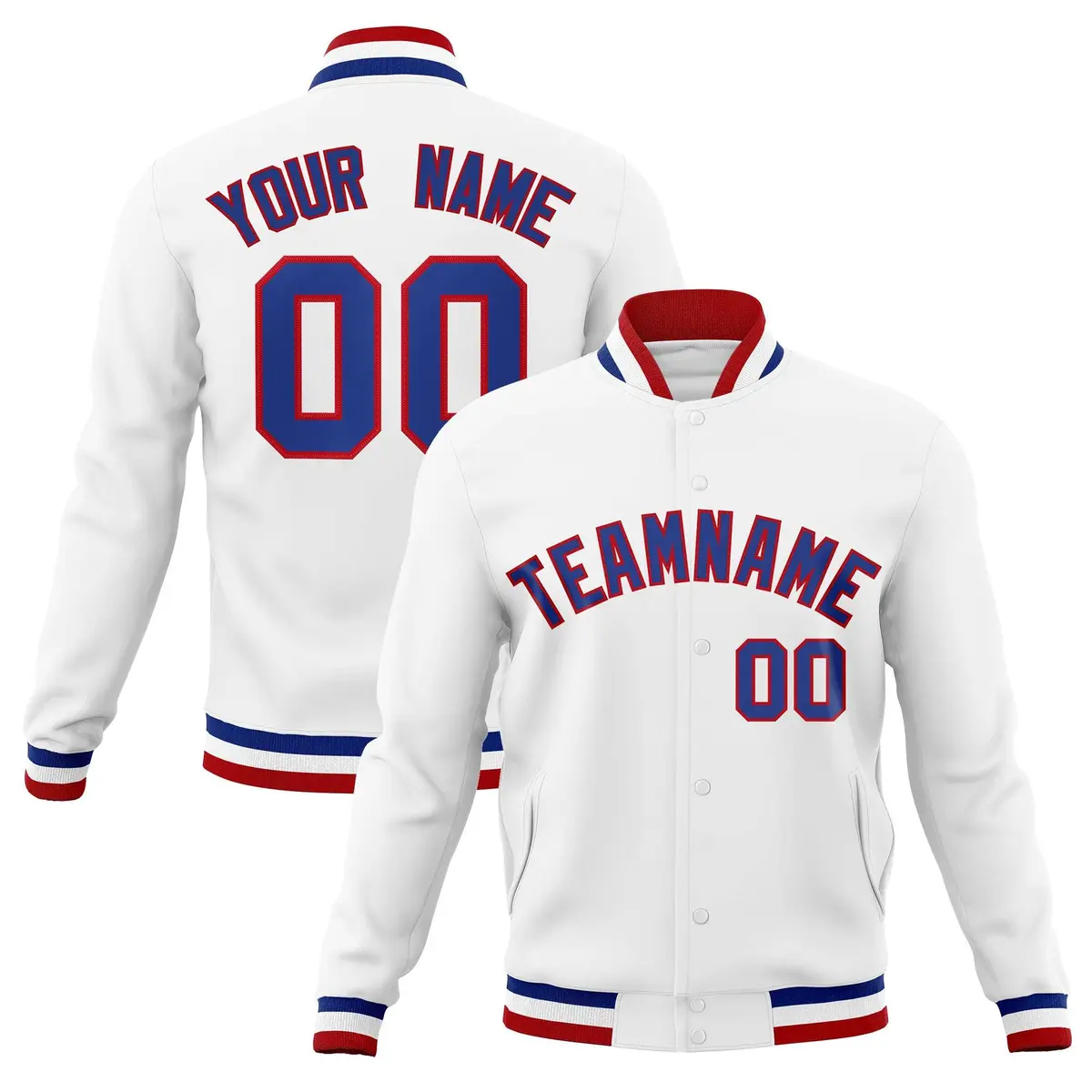 White Royal-Red Classic Varsity Full-Snap Letterman Jacket