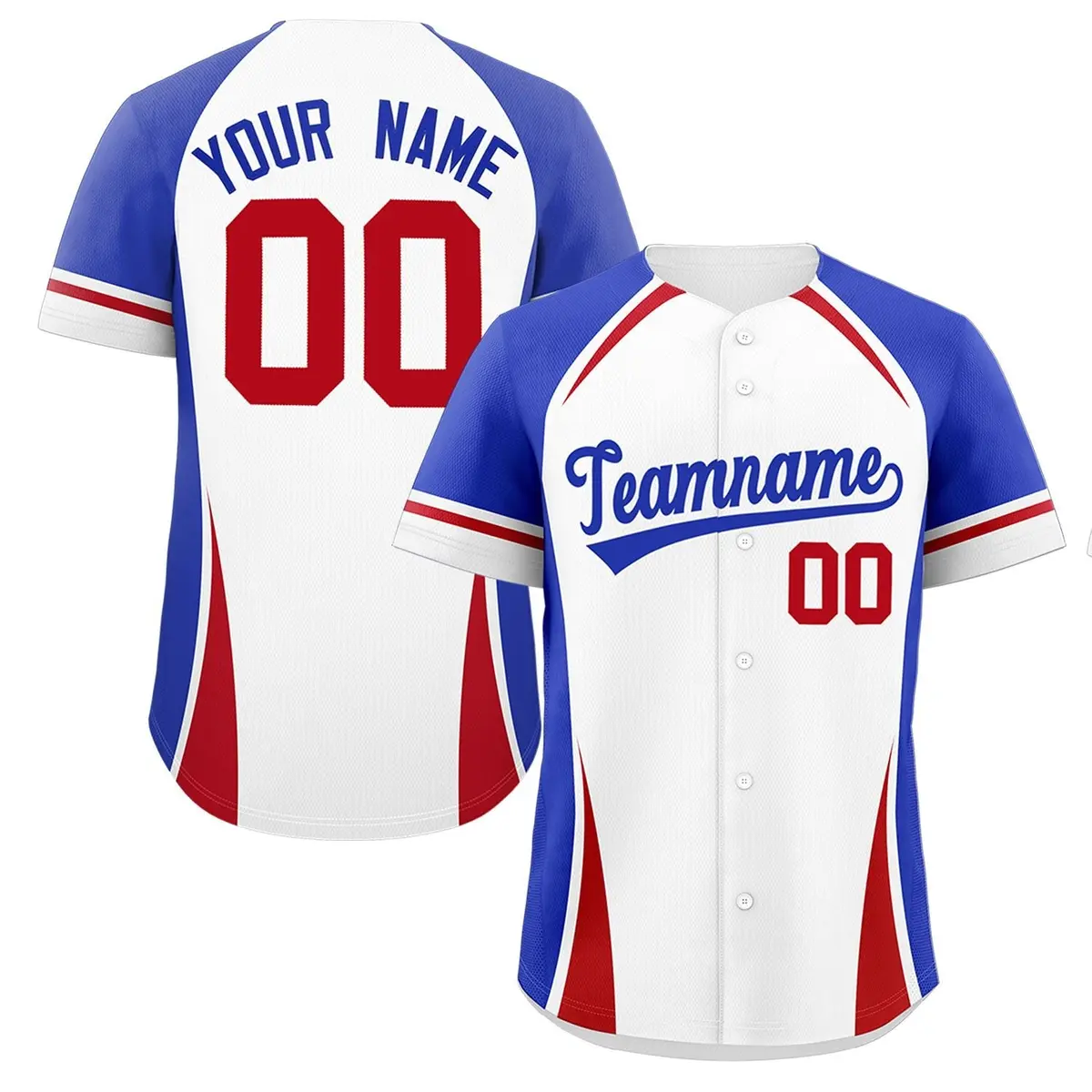 White Royal-Red Color Block Authentic Baseball Jersey